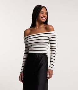 Blusa em Ribana com Decote Ombro a Ombro e Pala Virada