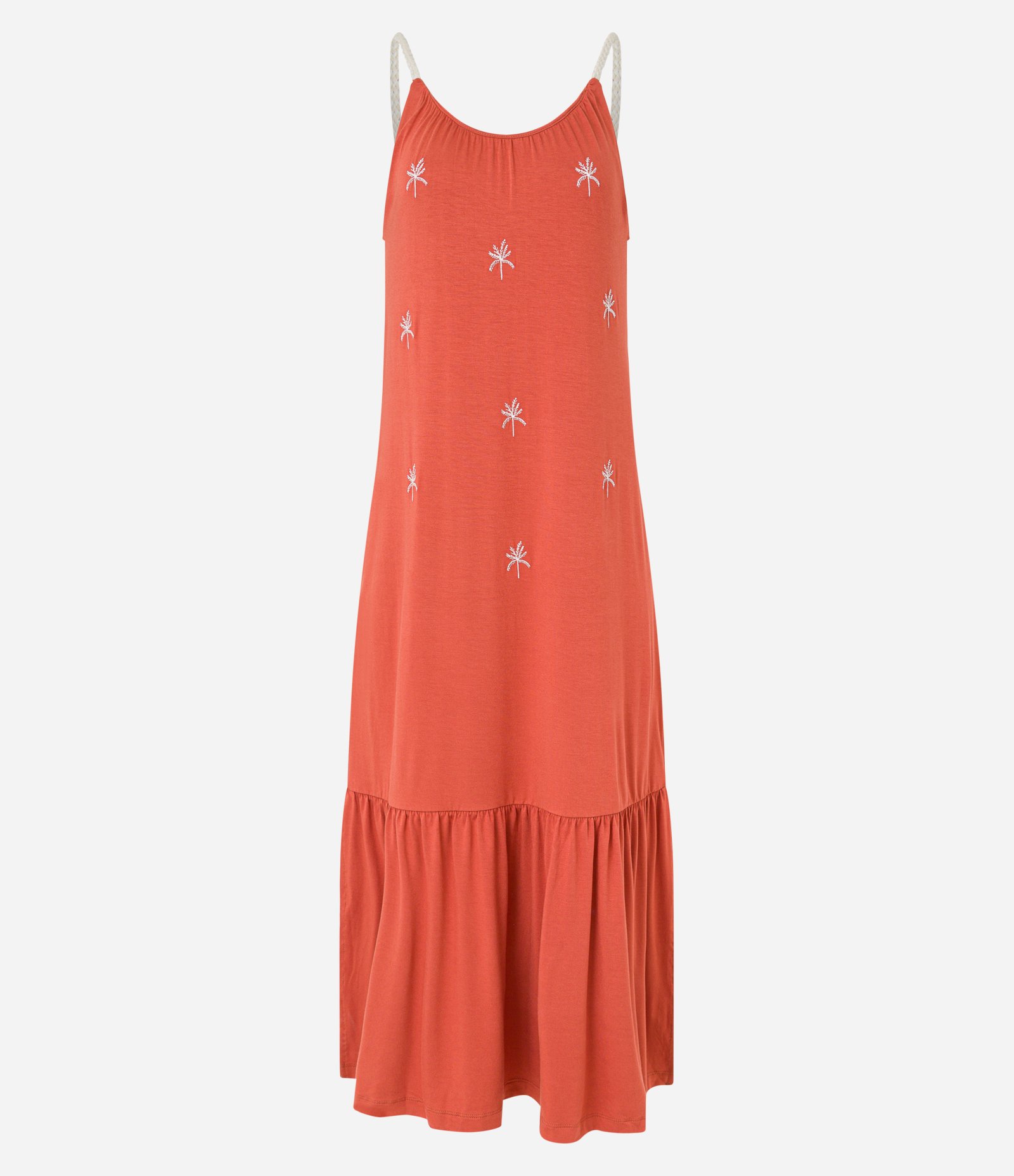 Vestido New Midi com Bordado de Coqueiros e Alças de Corda Laranja 5