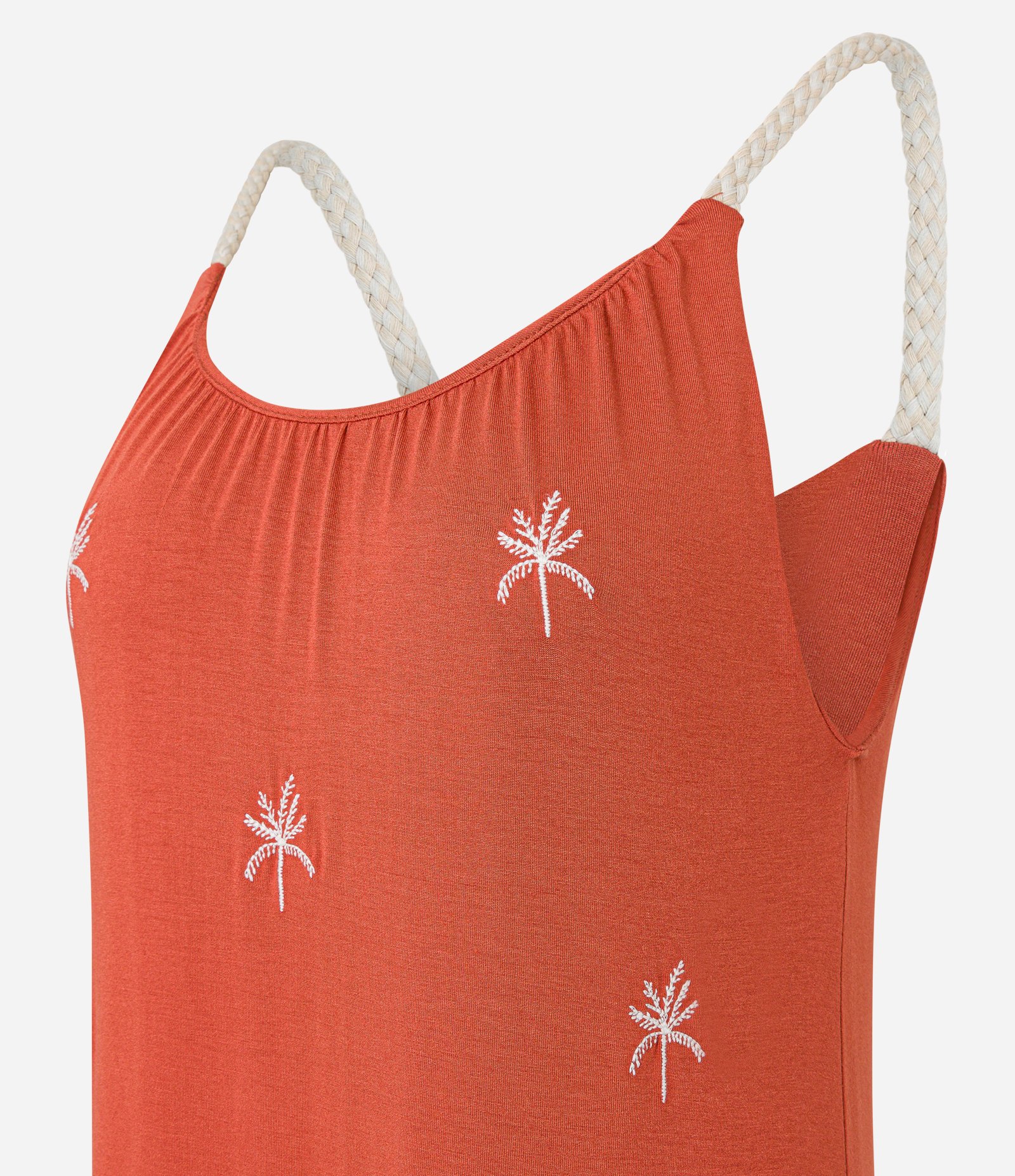 Vestido New Midi com Bordado de Coqueiros e Alças de Corda Laranja 6