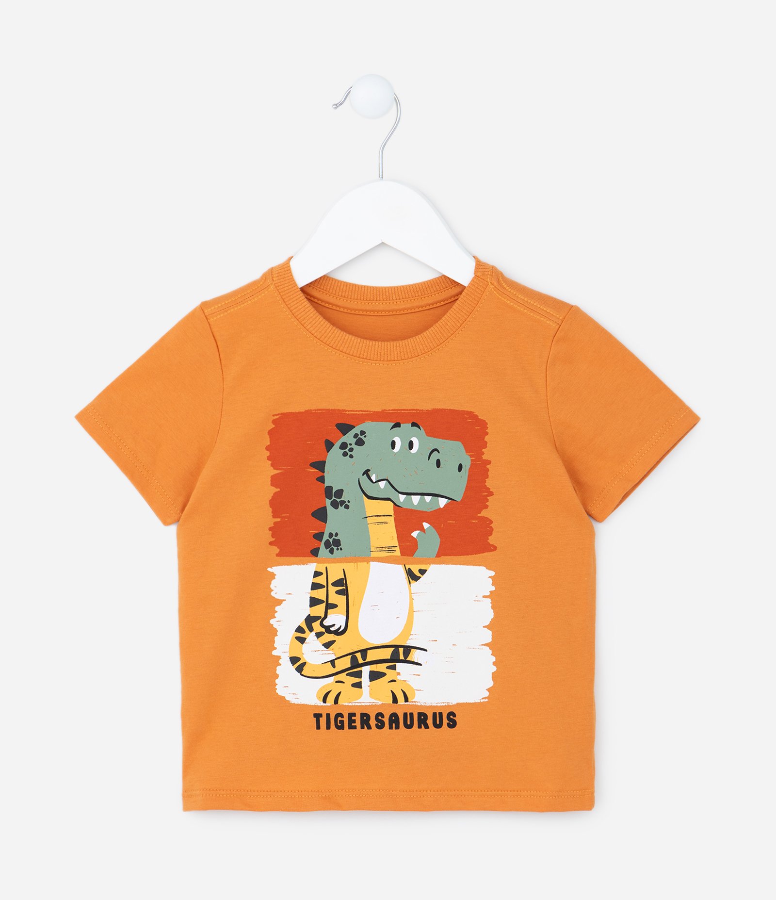 Camiseta Infantil Comfort com Estampa do Tigresaurus - Tam 1 a 5 anos Laranja 1