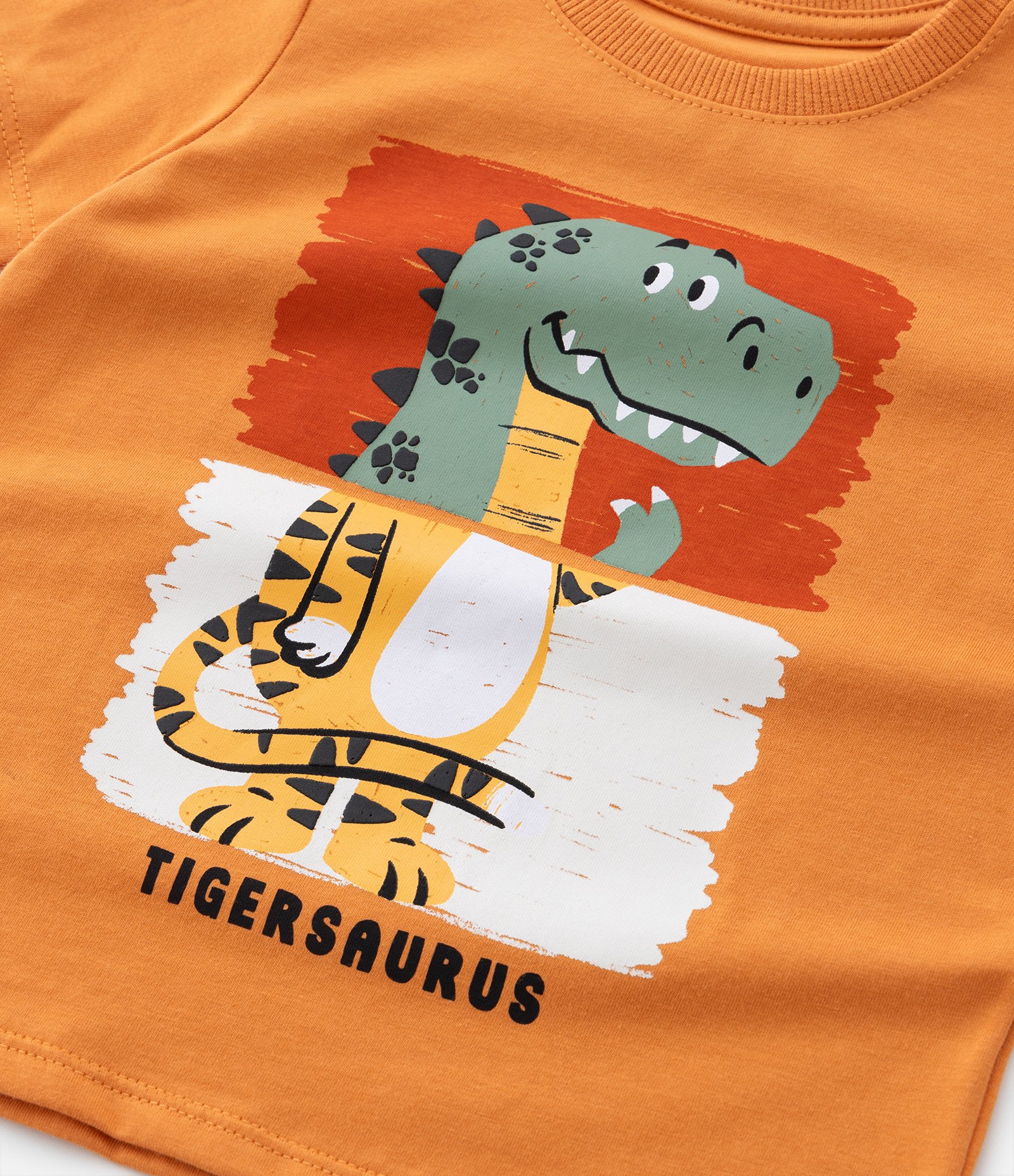 Camiseta Infantil Comfort com Estampa do Tigresaurus - Tam 1 a 5 anos Laranja 4