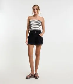 Short Baggy Cintura Alta em Jeans com Cós Duplo