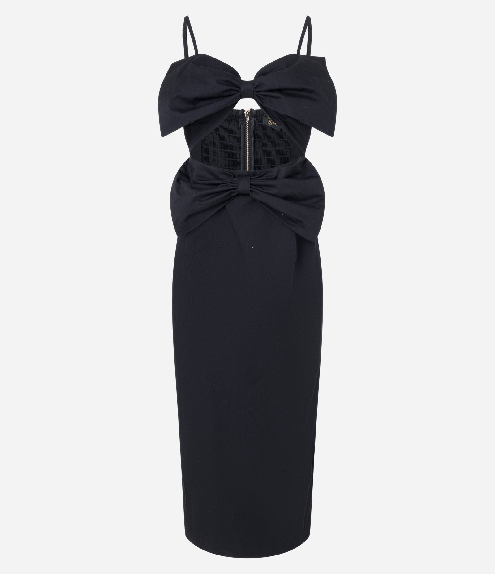 Vestido Reto Midi de Alça em Tricoline com Laço no Decote Preto 4