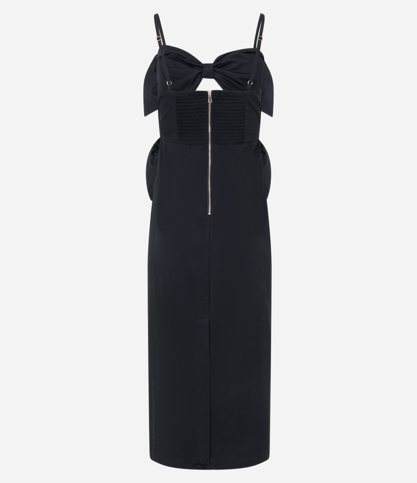 Vestido Reto Midi de Alça em Tricoline com Laço no Decote Preto 5