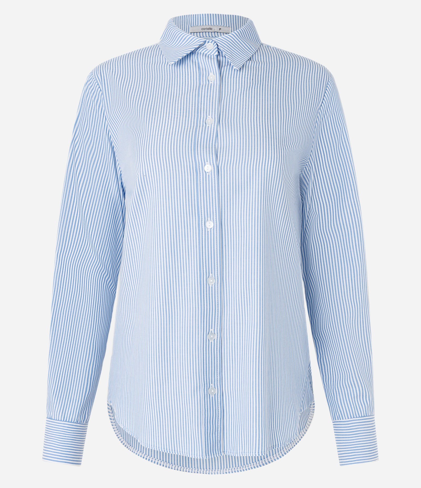 Camisa em Tricoline com Abotoamento e Estampa Listras em Fio Tinto Azul/ Branco 5