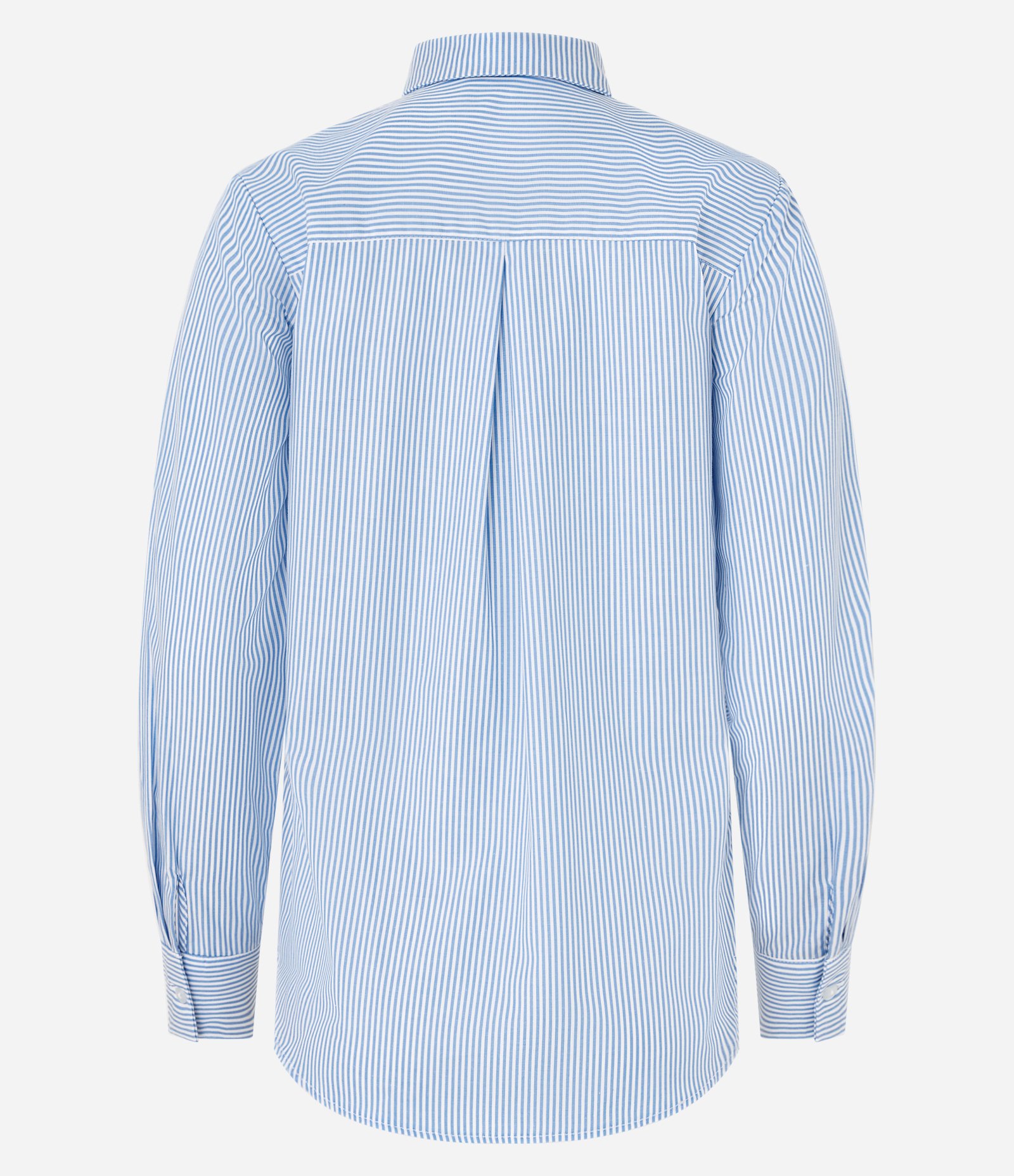 Camisa em Tricoline com Abotoamento e Estampa Listras em Fio Tinto Azul/ Branco 6