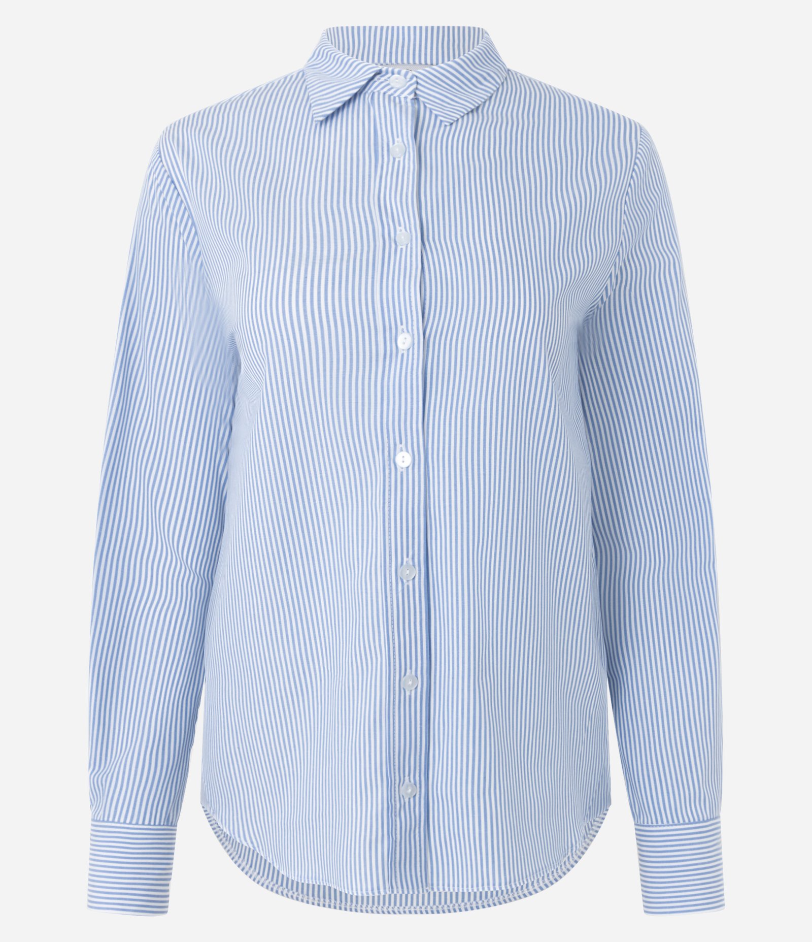 Camisa em Tricoline com Abotoamento e Estampa Listras em Fio Tinto Azul/ Branco 5