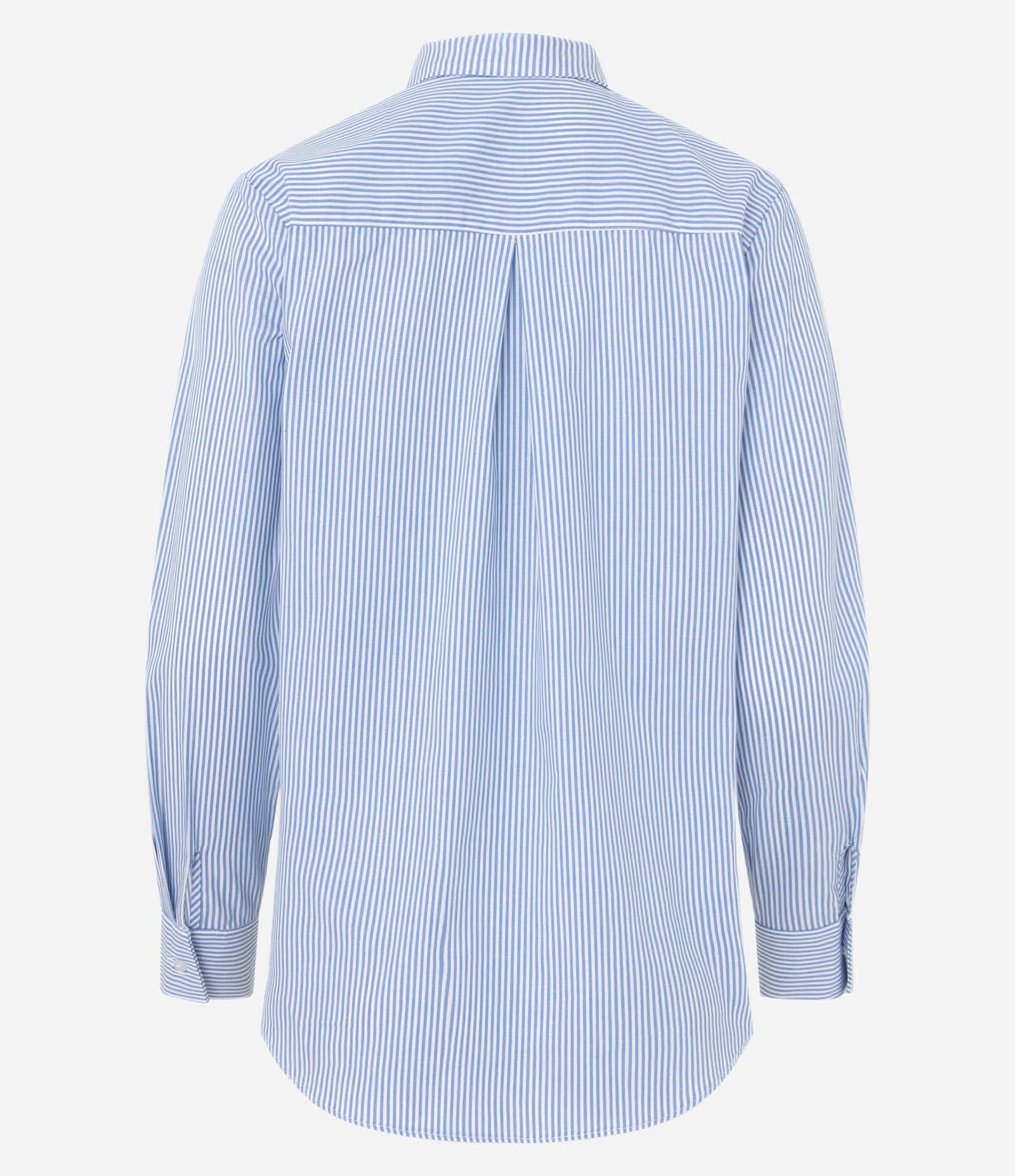Camisa em Tricoline com Abotoamento e Estampa Listras em Fio Tinto Azul/ Branco 6