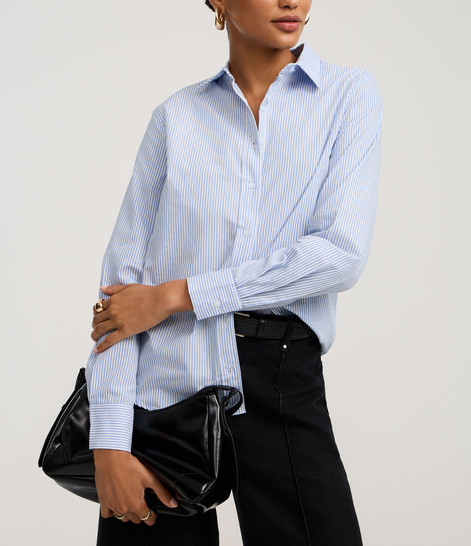 Camisa em Tricoline com Abotoamento e Estampa Listras em Fio Tinto Azul/ Branco 4