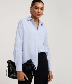 Camisa em Tricoline com Abotoamento e Estampa Listras em Fio Tinto