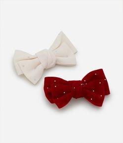 Kit 02 Presilhas de Cabelo Infantil em Formato de Laço com Brilhos - Tam Único