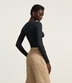 Blusa Manga Longa em Ribana de Poliamida