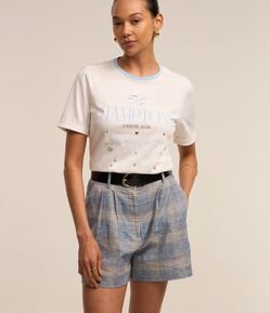 Blusa em Algodão com Gola Contrastante e Estampa The Hampstons