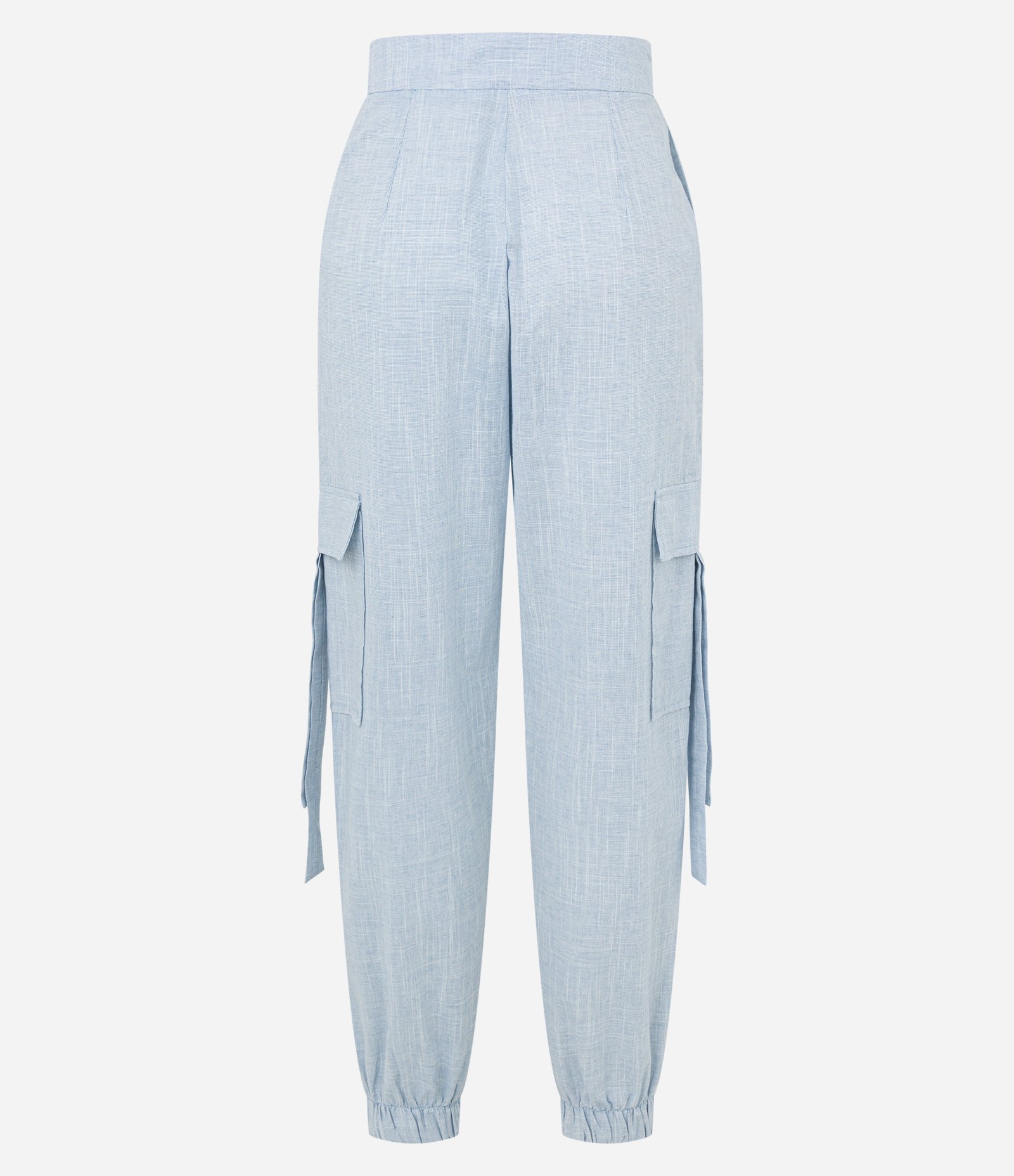 Calça em Tricoline com Bolsos Cargo nas Laterais Azul 7