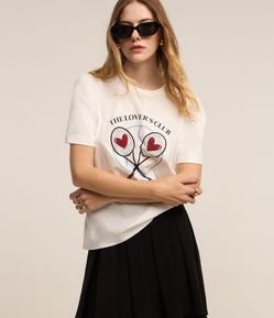 Blusa em Algodão com Manga Bufante e Estampa The Lover's Club
