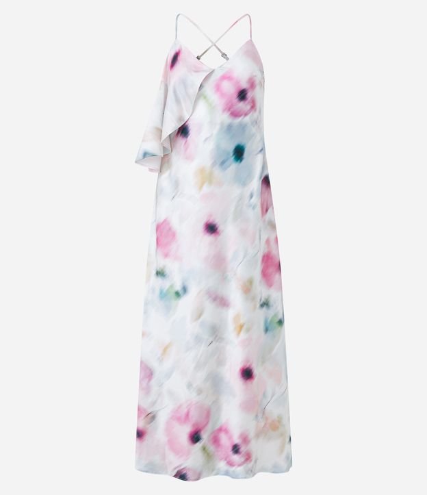 Vestido Midi Acetinado Estampa Floral com Detalhe Sobreposto
