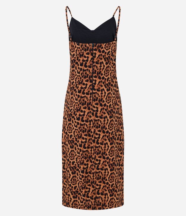 Vestido Midi em Viscose com Estampa Animal Print Oncinha Marrom