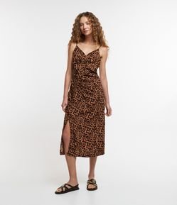 Vestido Midi em Viscose com Estampa Animal Print Oncinha