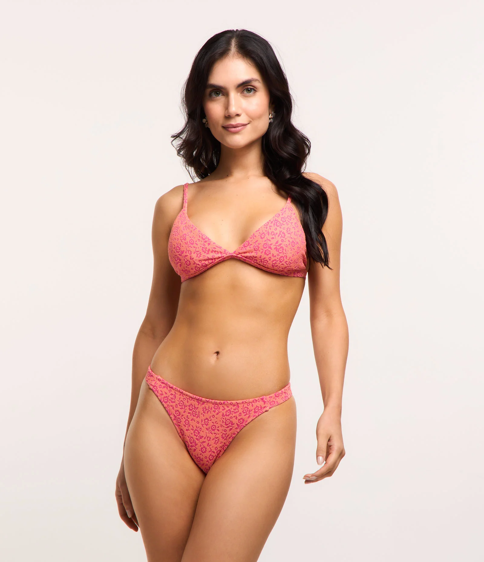 Biquíni Calcinha String com Jacquard Floral Rosa 2
