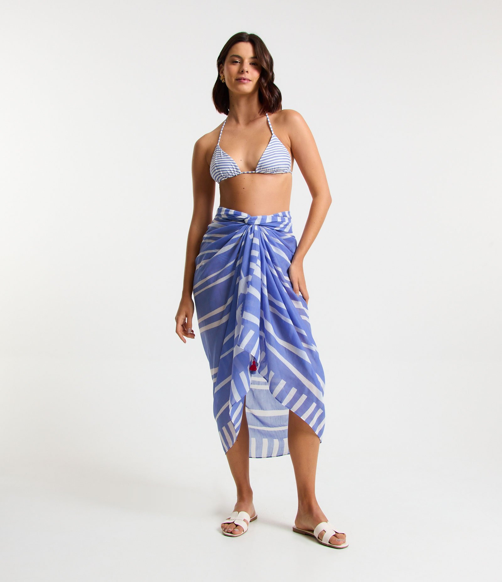 Saída de Praia Saia em Chiffon com Textura e Amarração Lateral Branco 1