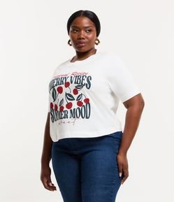 Camiseta Cropped Box em Algodão com Estampa Cerejas Curve & Plus Size