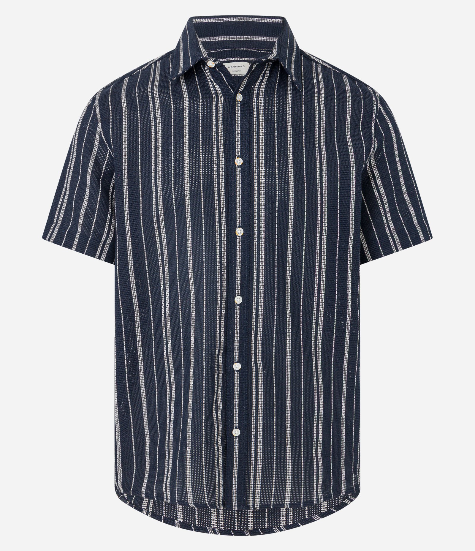 Camisa em Algodão com Listras Diversas e Textura Azul Marinho/Branco 5