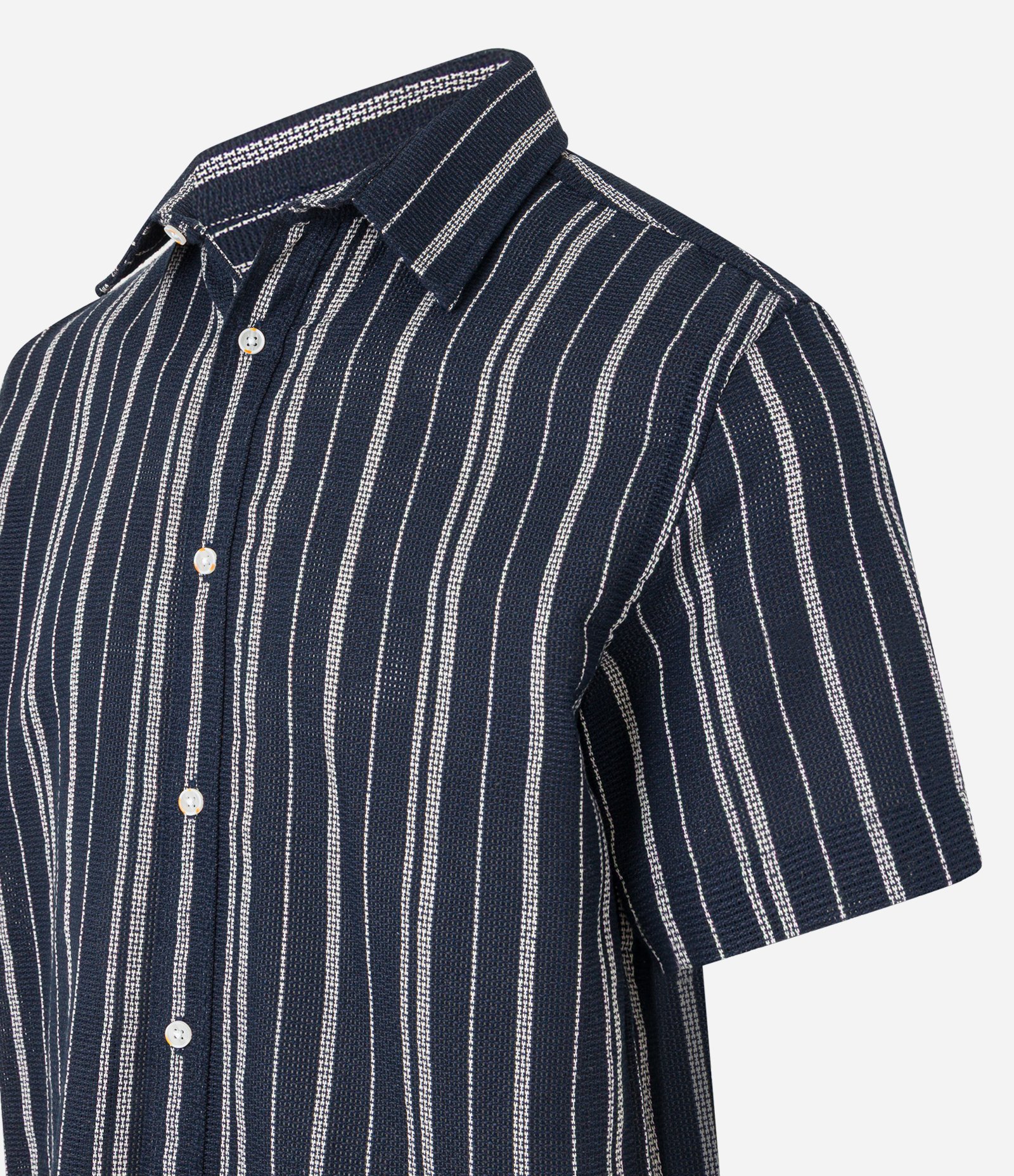Camisa em Algodão com Listras Diversas e Textura Azul Marinho/Branco 6