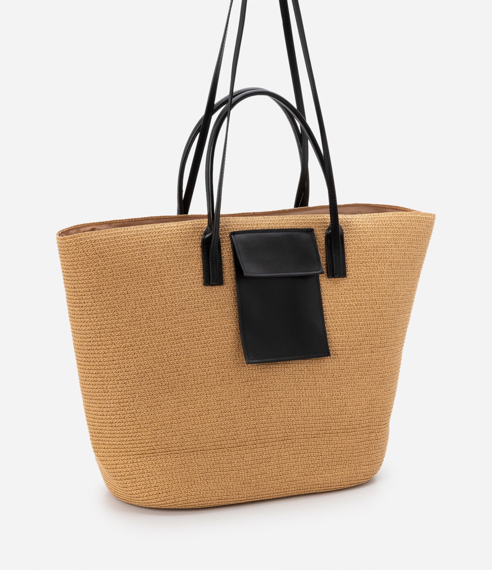 Bolsa de Praia Grande com Bolsinho e Alças em PU Bege 2