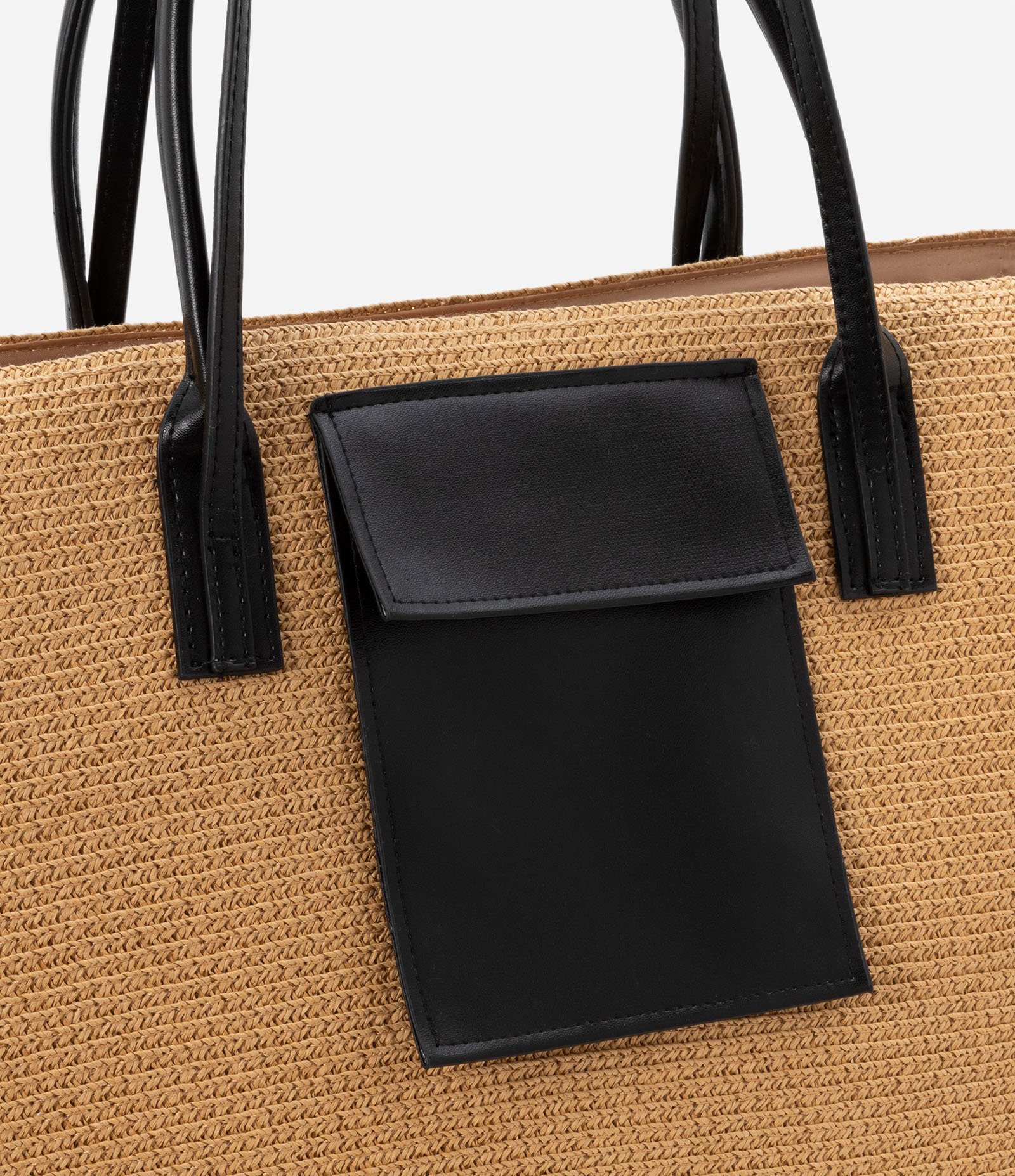 Bolsa de Praia Grande com Bolsinho e Alças em PU Bege 7