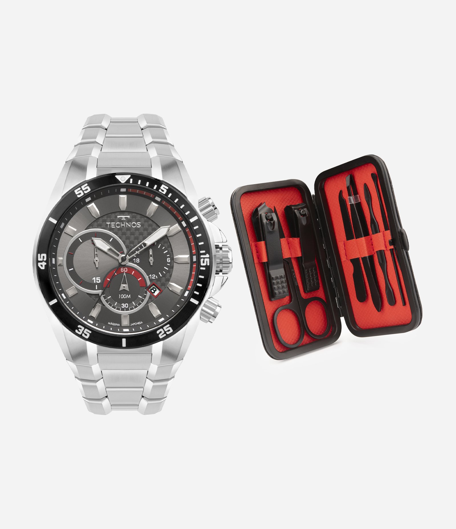 Kit Relógio Technos Masculino Analógico Prata 7