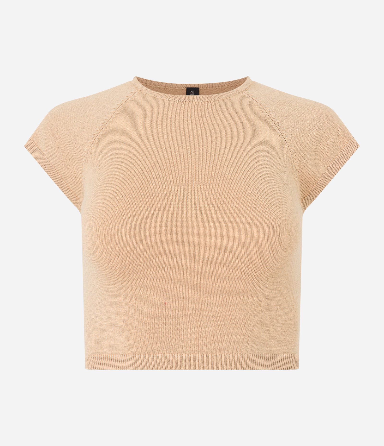 Blusa Cropped em Viscose Canelada com Cava Raglan Bege 3