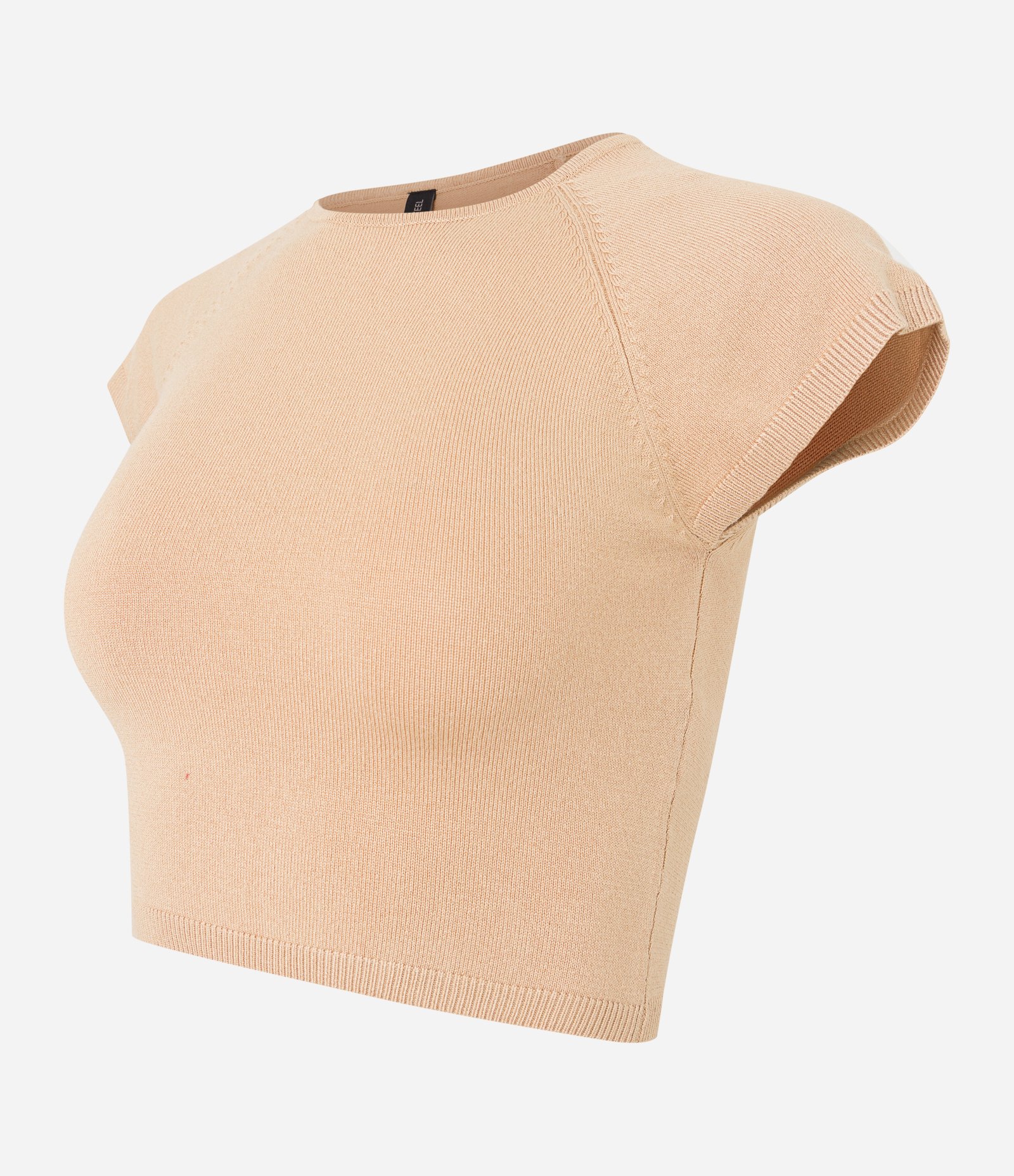 Blusa Cropped em Viscose Canelada com Cava Raglan Bege 4
