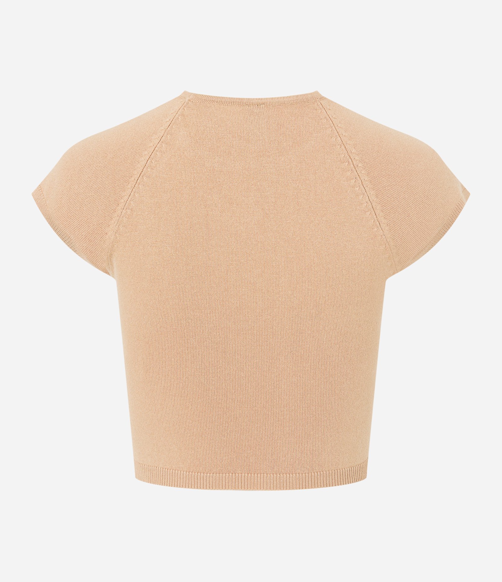 Blusa Cropped em Viscose Canelada com Cava Raglan Bege 5