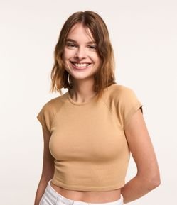 Blusa Cropped em Viscose Canelada com Cava Raglan
