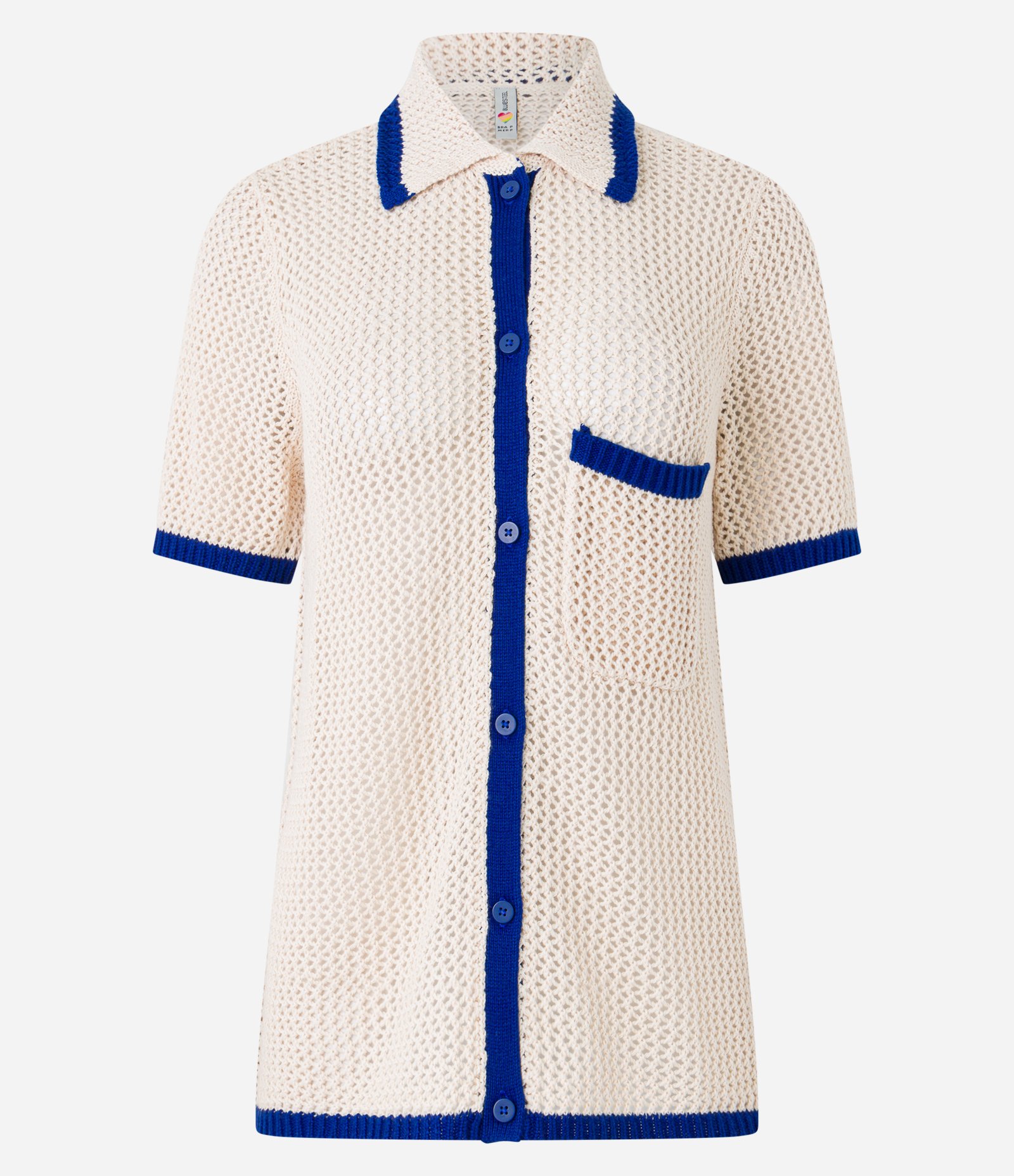 Camisa em Tricô Leve com Ponto Aberto e Contraste Bege 4