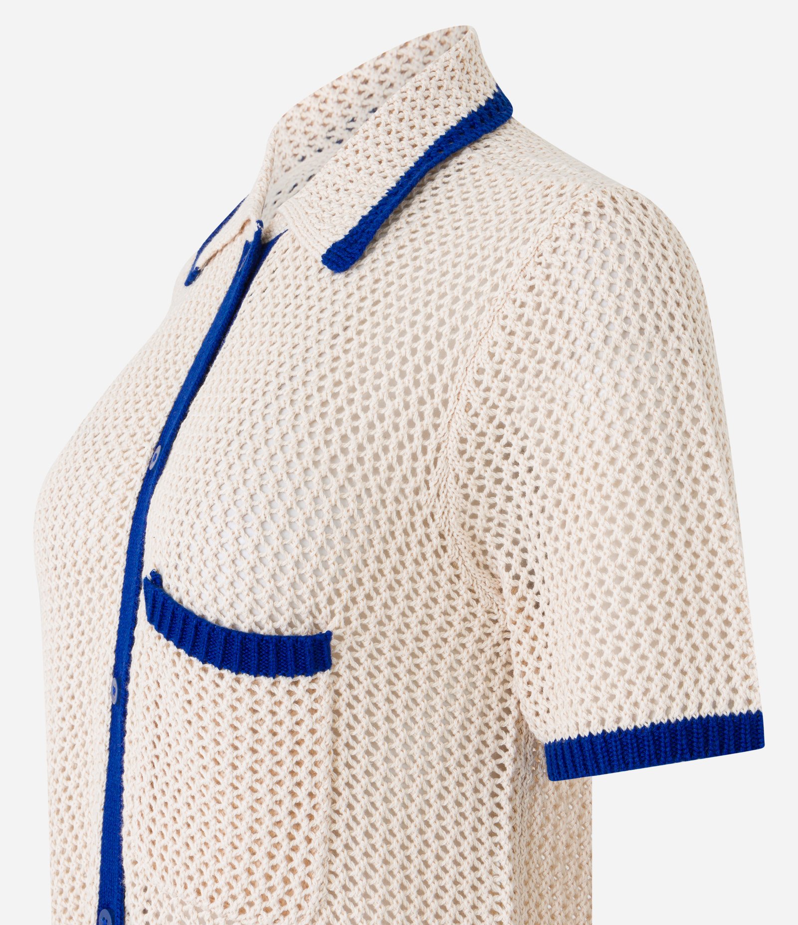 Camisa em Tricô Leve com Ponto Aberto e Contraste Bege 5