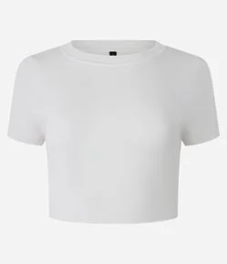 Blusa Básica Cropped Canelada em Viscose