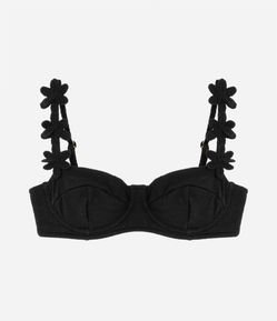 Biquíni Top Meia Taça com Flor Efeito Croche Na Alça