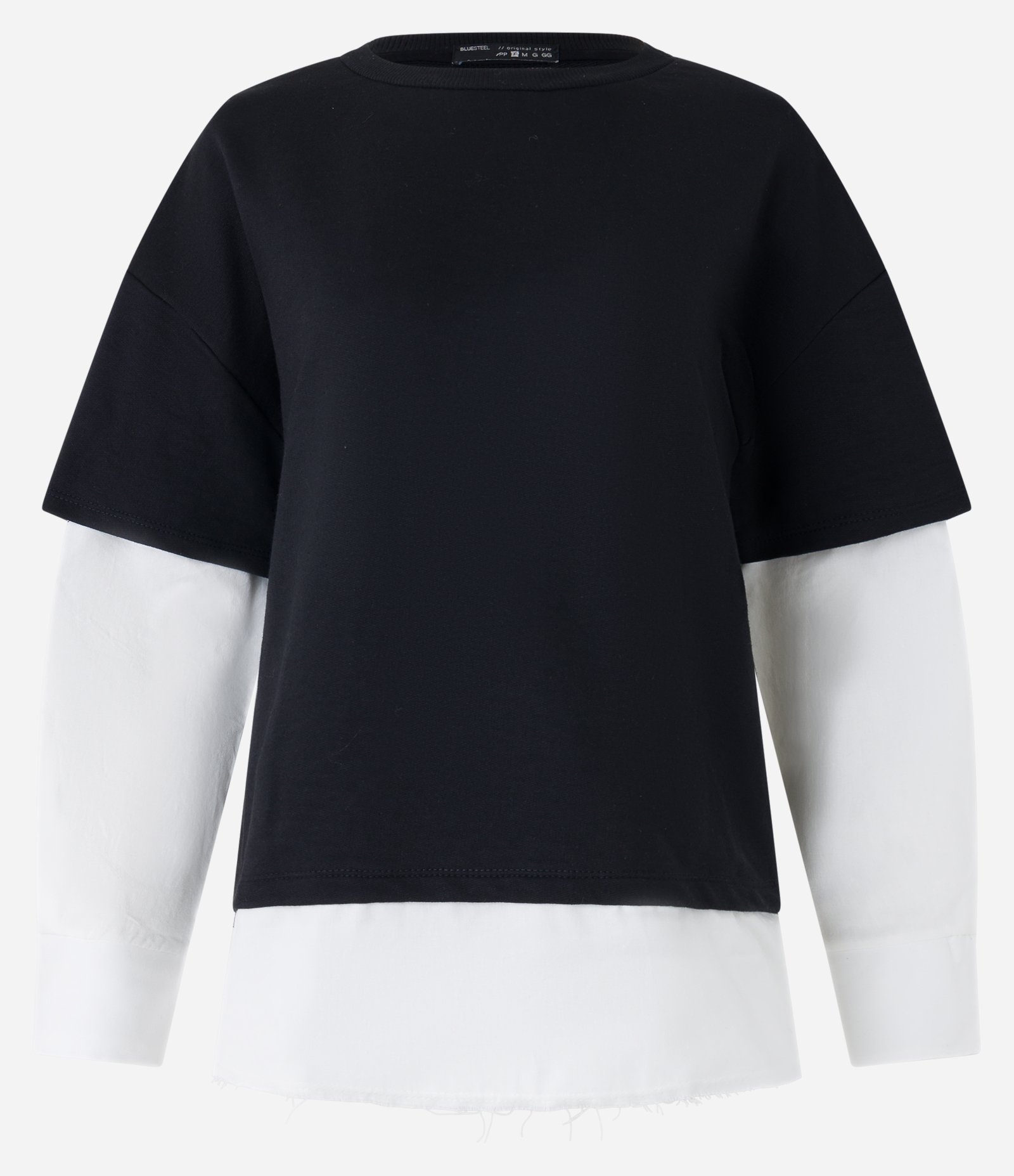 Blusa em Moletom com Sobreposição nas Mangas e Barra Preto 6