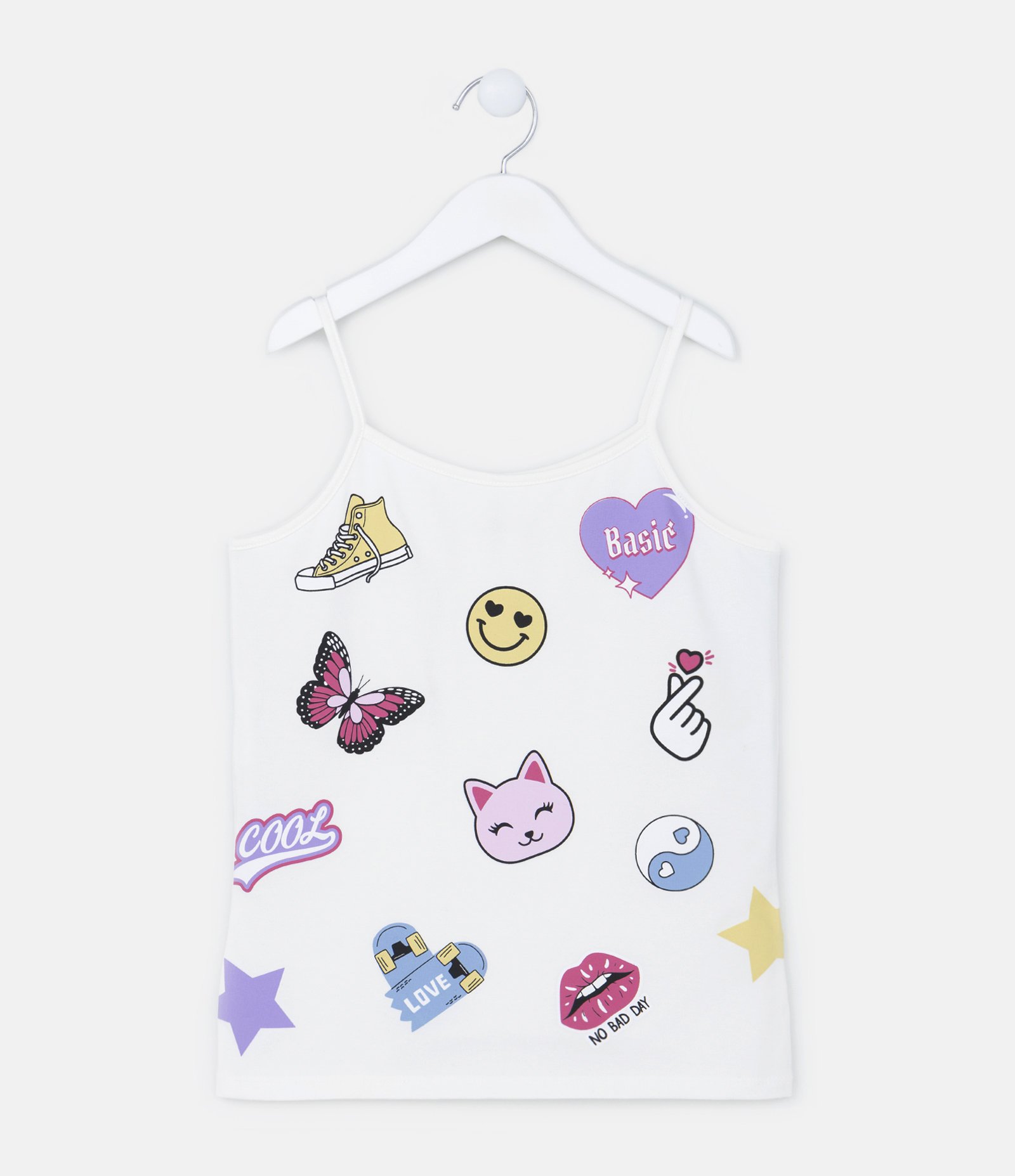 Blusa Infantil de Alça em Cotton com Estampa Doodles - Tam 5 a 14 anos Branco 1