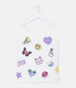 Blusa Infantil de Alça em Cotton com Estampa Doodles - Tam 5 a 14 anos