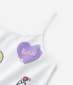 Blusa Infantil de Alça em Cotton com Estampa Doodles - Tam 5 a 14 anos