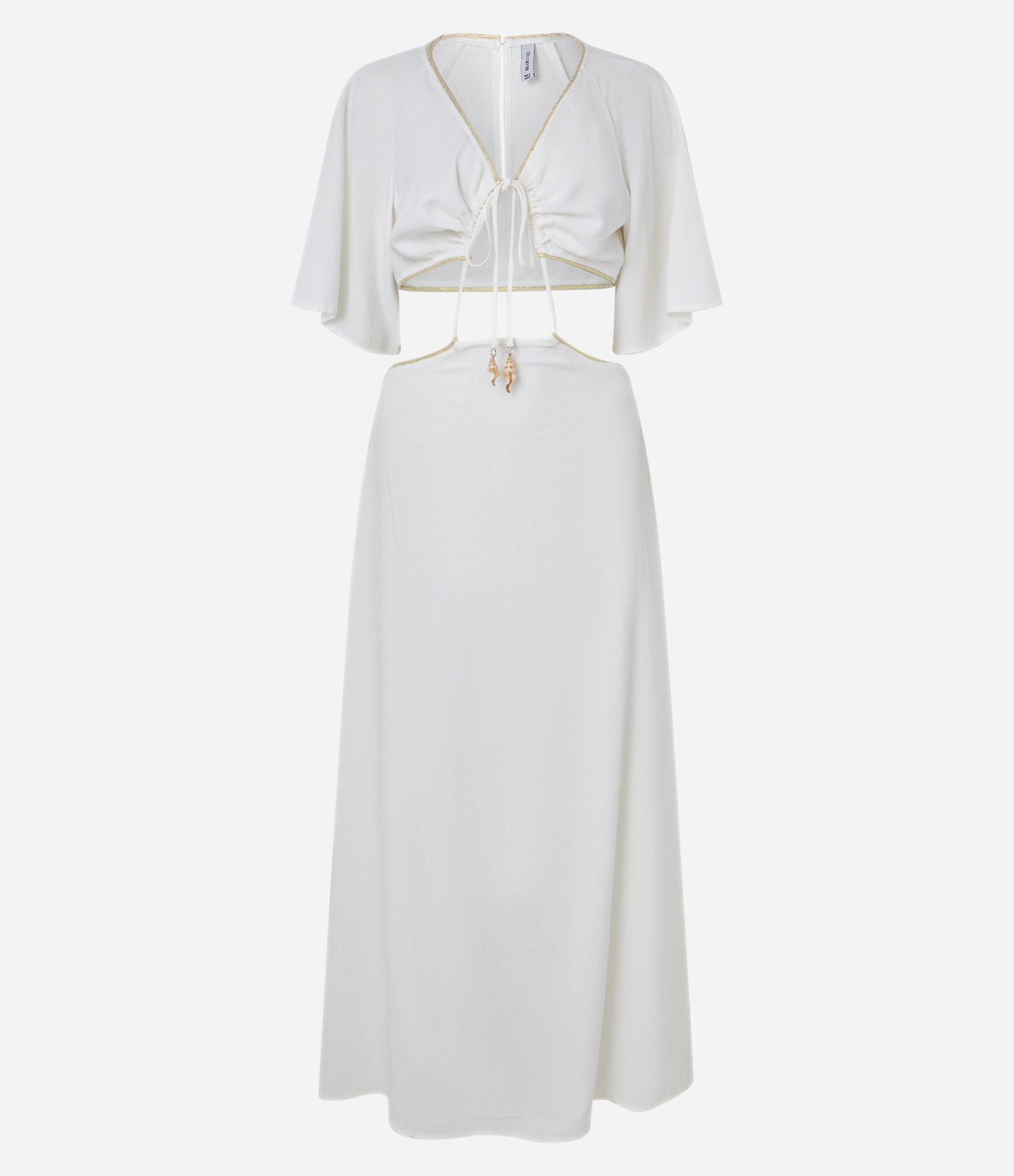 Vestido New Midi em Viscose e Linho com Abertura na Cintura e Manga Soltinha Branco 5