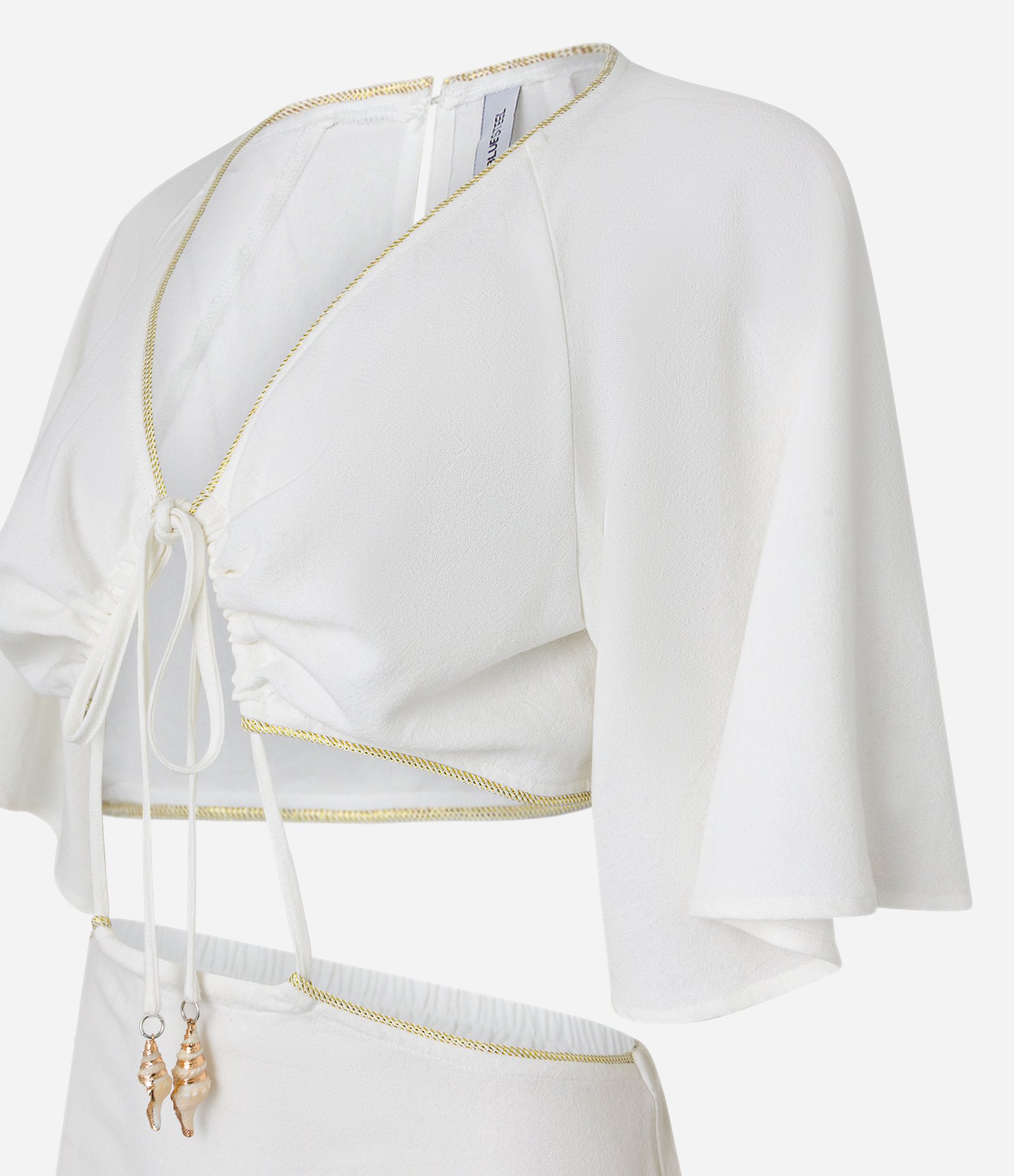 Vestido New Midi em Viscose e Linho com Abertura na Cintura e Manga Soltinha Branco 6