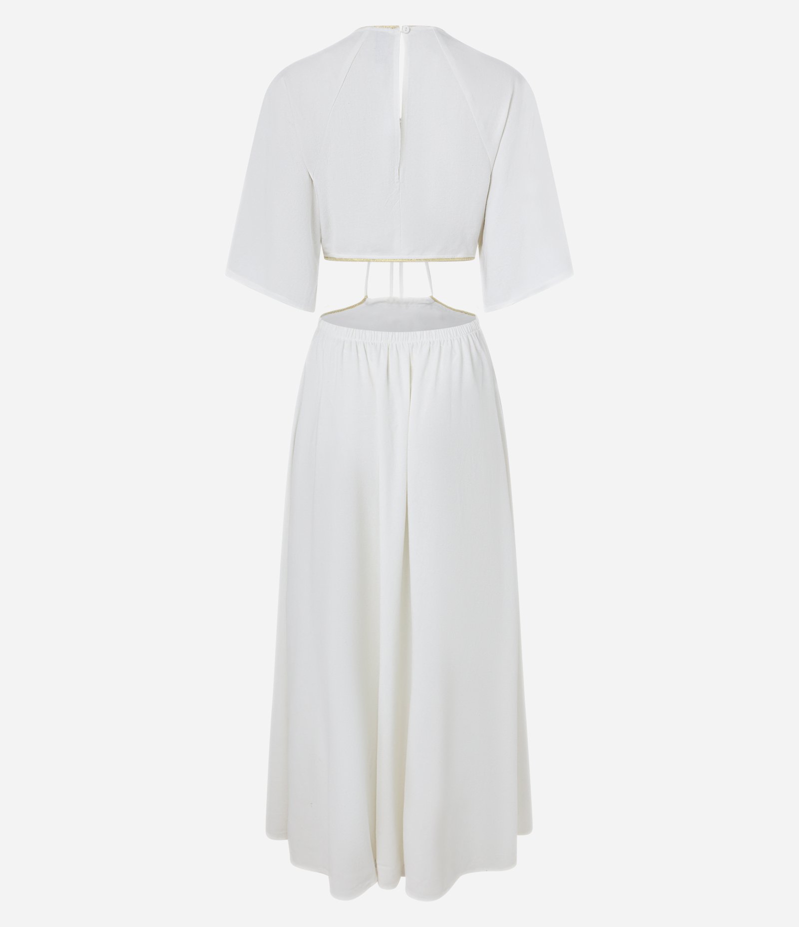 Vestido New Midi em Viscose e Linho com Abertura na Cintura e Manga Soltinha Branco 7