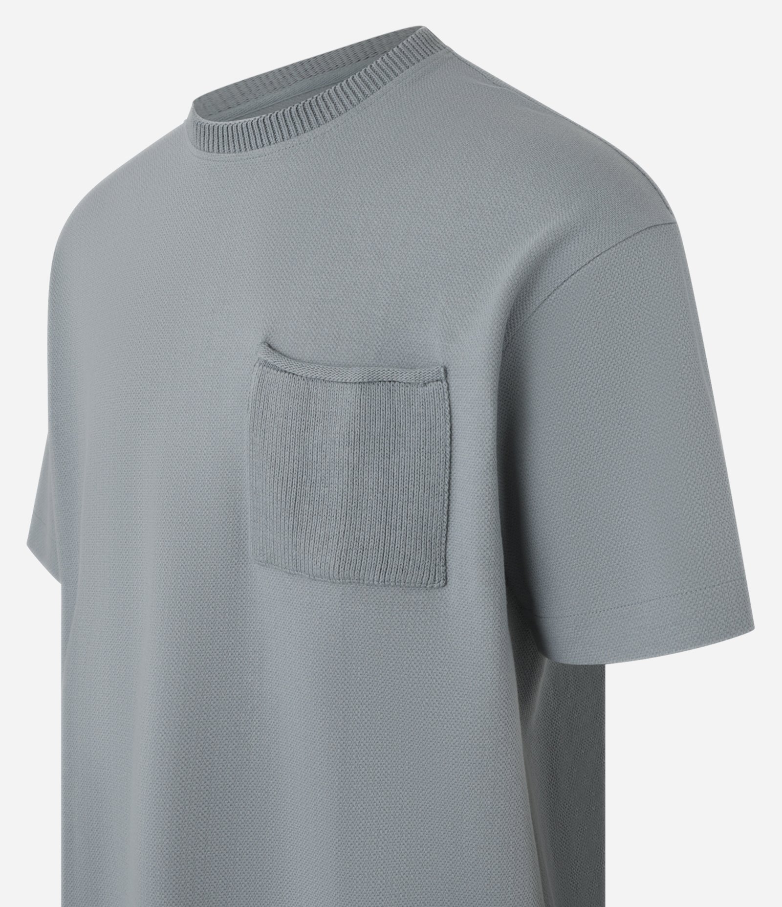 Camiseta Boxy em Algodão com Bolso e Textura Azul 2