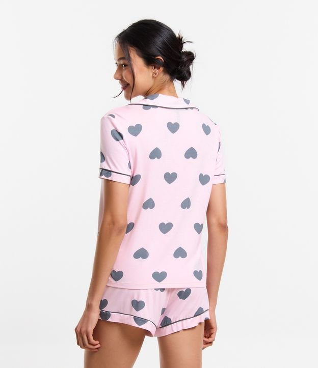 Pijama Americano Curto em Viscose com Estampa de Corações