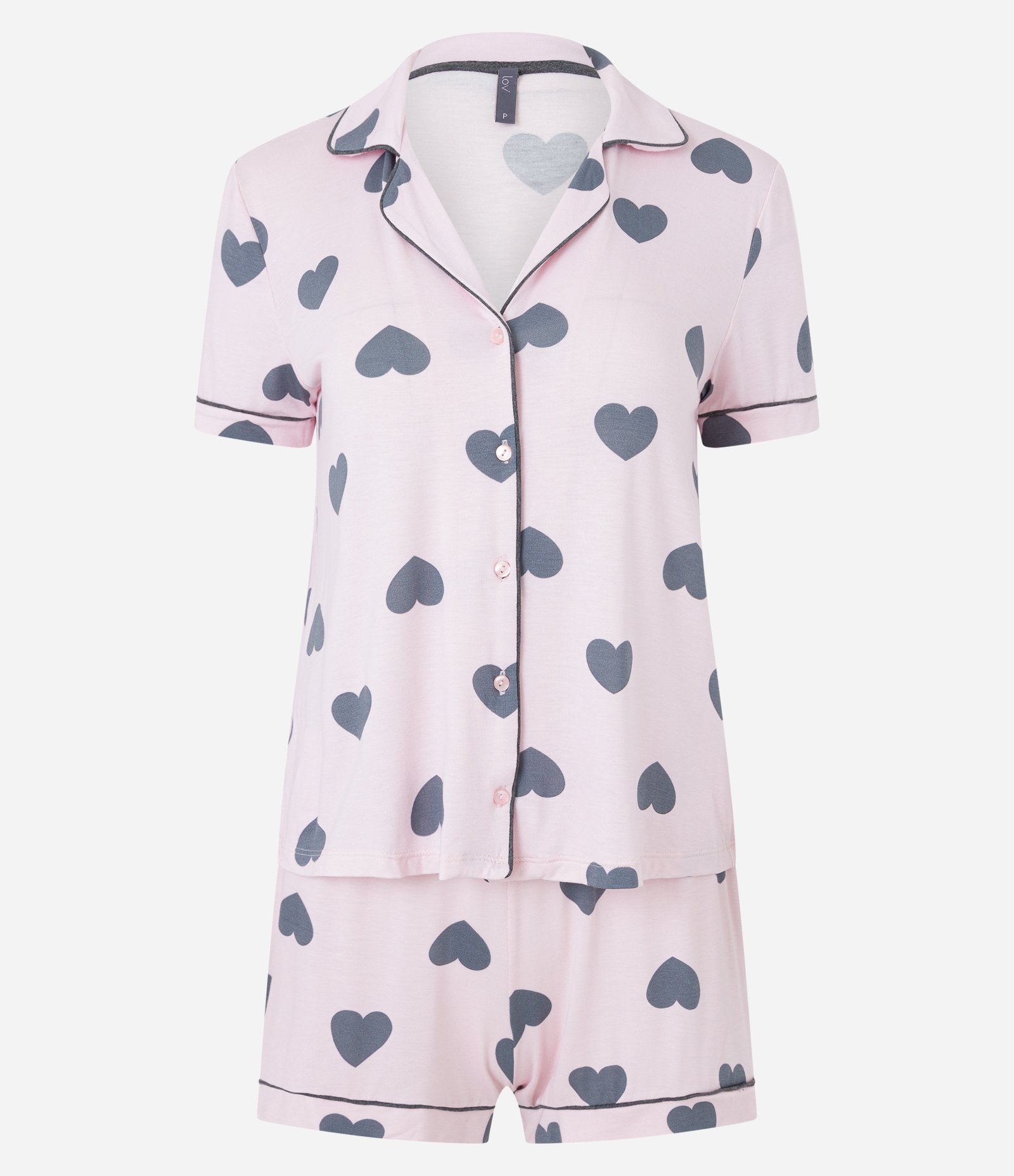 Pijama Americano Curto em Viscose com Estampa de Corações Rosa 5