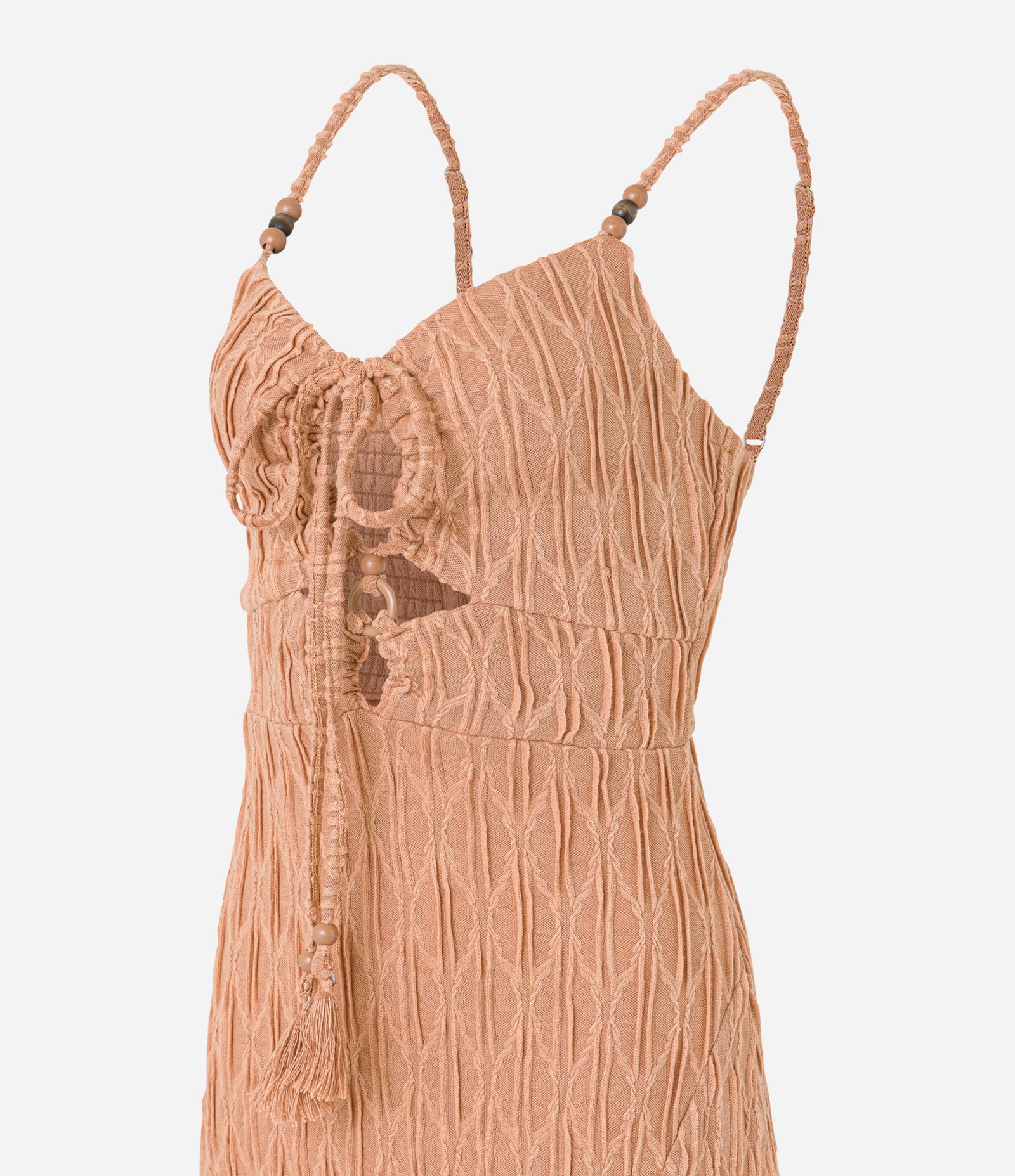 Vestido New Midi Texturizado com Fenda e Aviamentos na Alça Bege 6