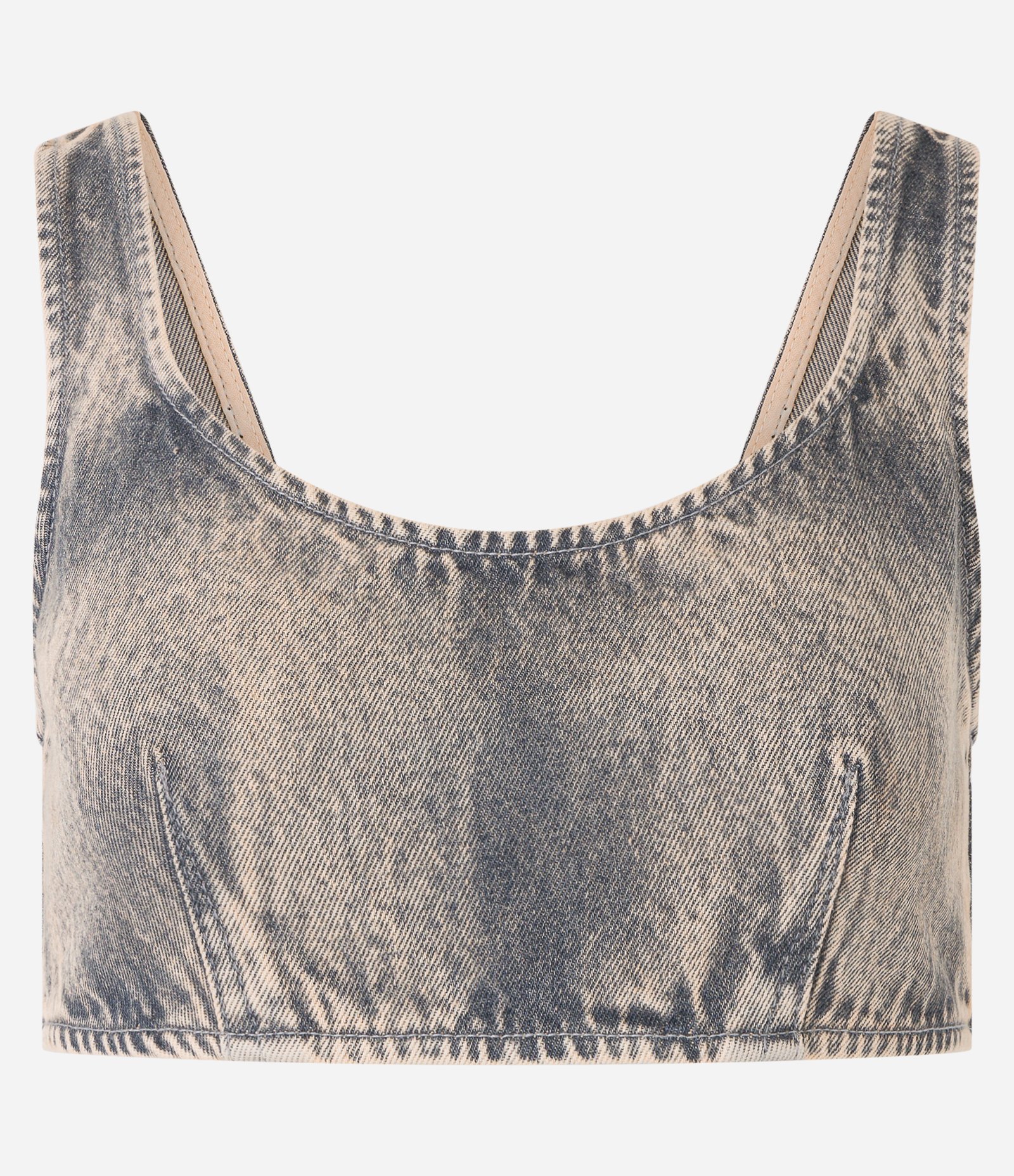 Top de Alça Larga em Jeans Dirty Washed Azul 5